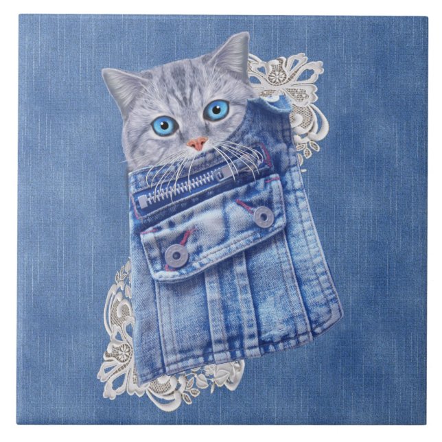Denim Jean poies, Kittens och Snöre Kakelplatta (Framsidan)