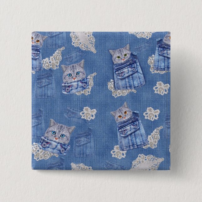 Denim Jean poies, Kittens och Snöre Knapp (Framsida)