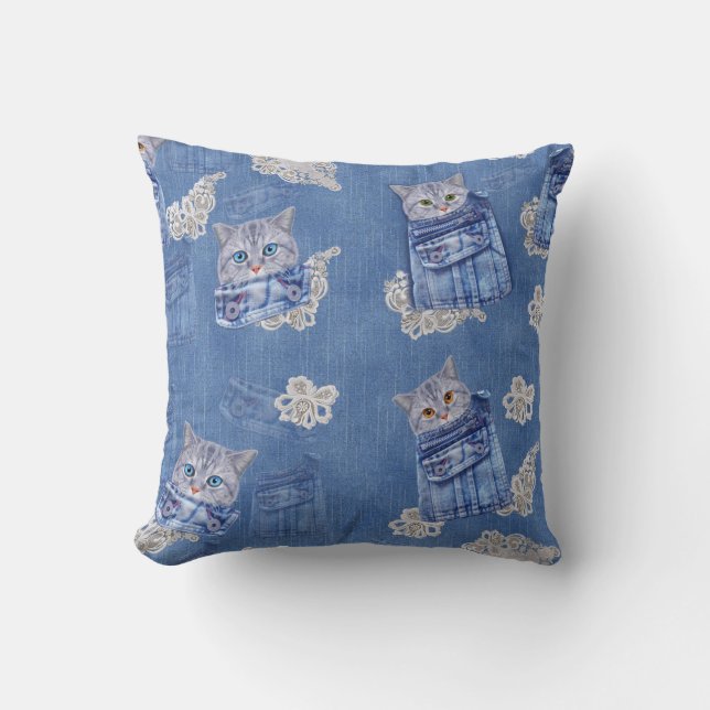 Denim Jean poies, Kittens och Snöre Kudde (Framsida)