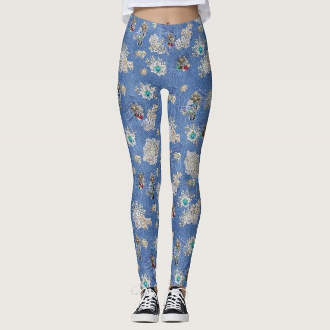 Denim Jean poies, Kittens och Snöre Leggings (Framsida)