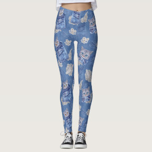Denim Jean poies, Kittens och Snöre Leggings