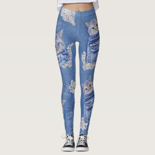Denim Jean poies, Kittens och Snöre Leggings