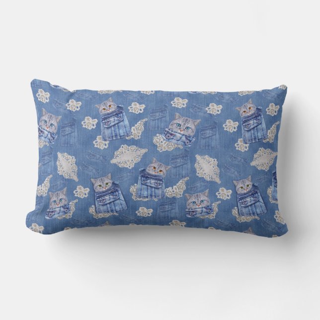 Denim Jean poies, Kittens och Snöre Lumbarkudde (Framsida)