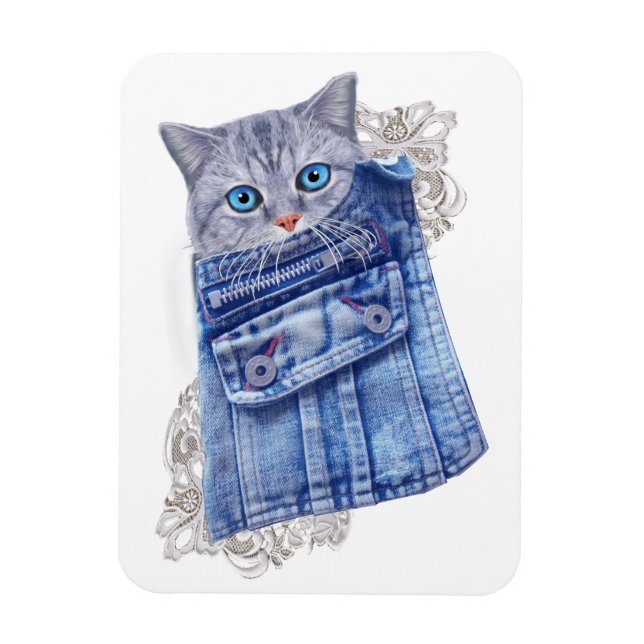 Denim Jean poies, Kittens och Snöre Magnet (Vertikal)