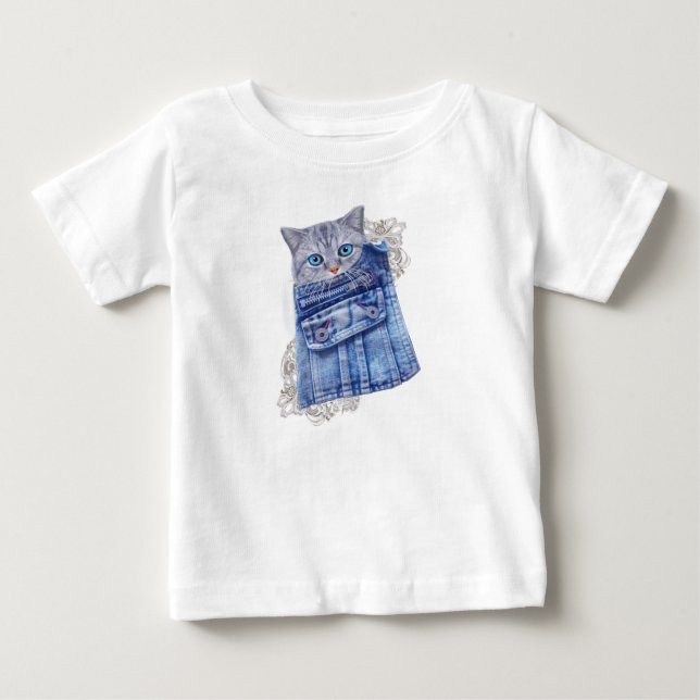 Denim Jean poies, Kittens och Snöre T Shirt (Framsida)