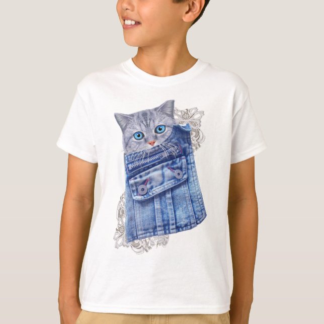 Denim Jean poies, Kittens och Snöre T Shirt (Framsida)