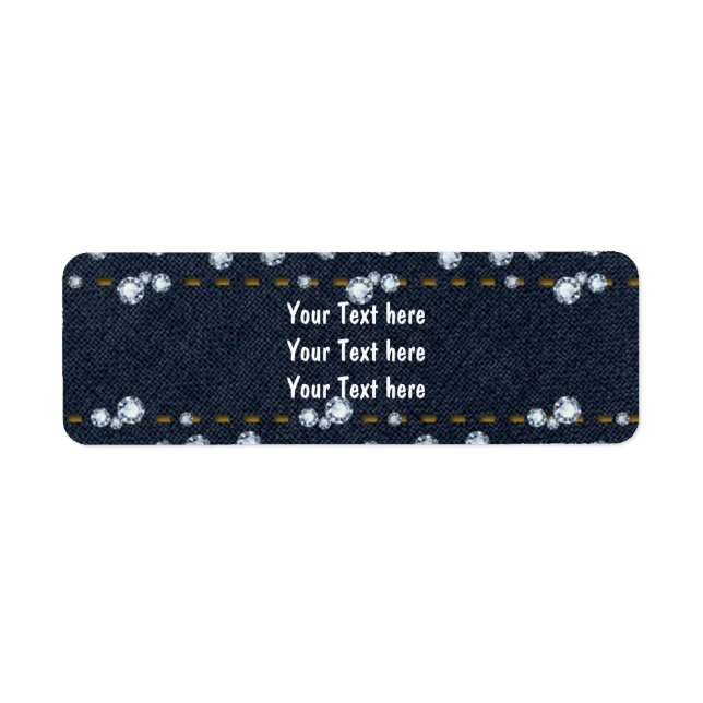 Denim Jean Stitched & Diamonds Adressetiketter Returadress Etikett (Framsidan)