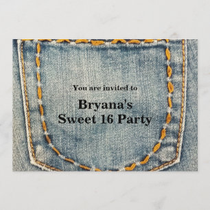 Denim Jean Sydd Fick Födelsedagsfest Inbjudningar