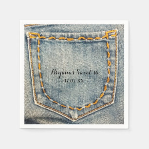 Denim Jean Sydda Fick Födelsedagsfest Servetter