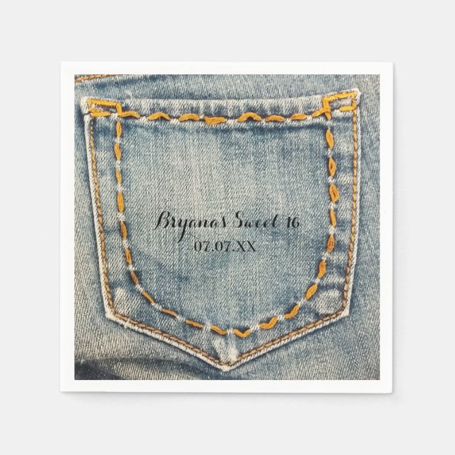 Denim Jean Sydda Fick Födelsedagsfest Servetter (Framsidan)