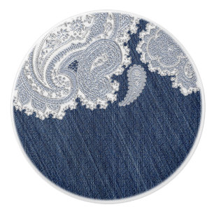 Denim Jean & Vit Spets Elegant Country Western Knopp
