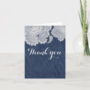 Denim Jean & White Lace Elegant Bridal Bröllop Tack Kort