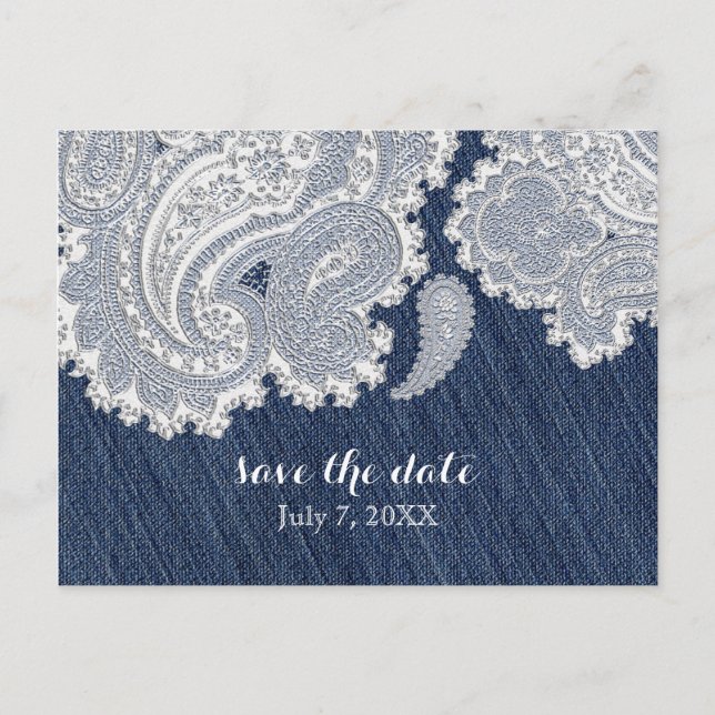 Denim Jean & White Lace Elegant Bröllop Meddelande Vykort (Framsida)