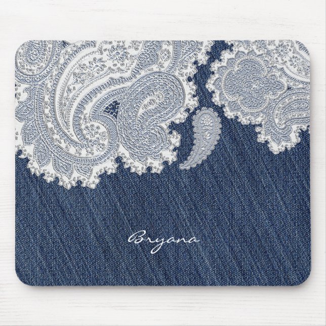 Denim Jean & White Snöre Elegant Mouse Pad Musmatta (Framsidan)