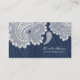 Denim Jean & White Spets Elegant Bröllop Visitkort