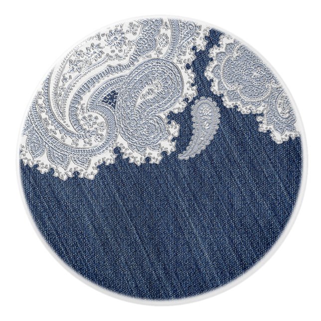 Denim Jean & White Spets Elegant Country Western Knopp (Framsidan)