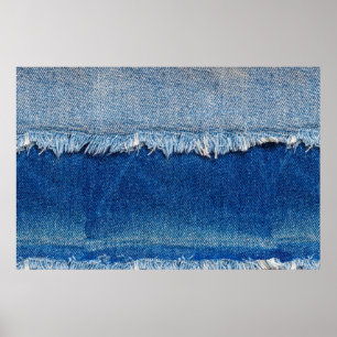 Denim jeans bakgrund. Rippat denim-tyg med b Poster