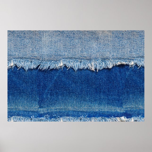 Denim jeans bakgrund. Rippat denim-tyg med b Poster (Framsidan)