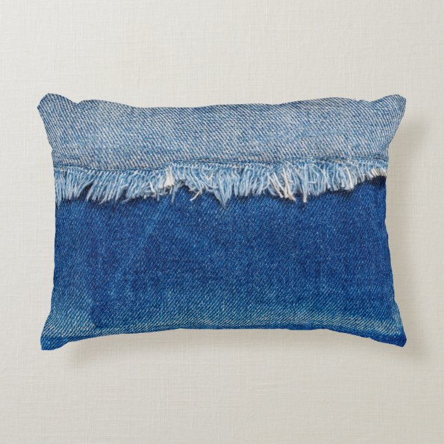 Denim jeans bakgrund. Rippat denim-tyg med b Prydnadskudde (Framsidan)