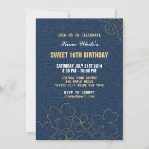Denim Jeans Blommönster Birthday-inbjudan Inbjudningar