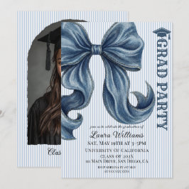 Denim Jeans Bow Striped Graduation Photo Inbjudningar