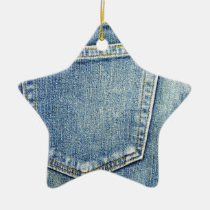 Denim Jeans Pocket Blue Fabric stil mode rik Julgransprydnad Keramik