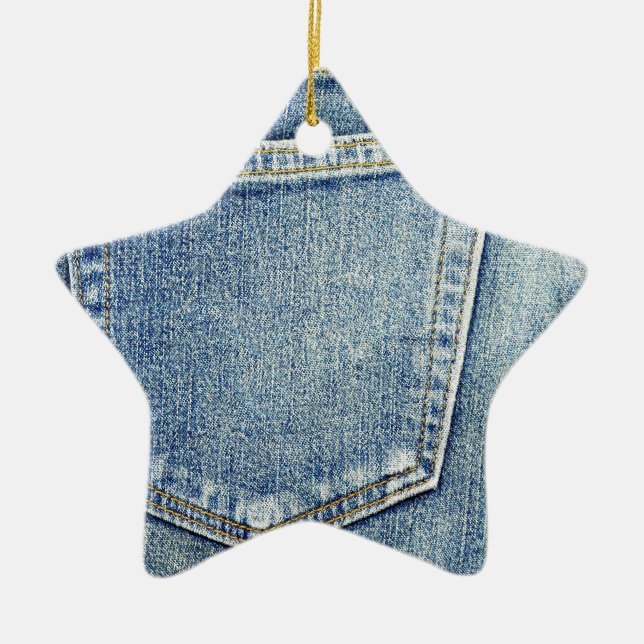Denim Jeans Pocket Blue Fabric stil mode rik Julgransprydnad Keramik (Framsidan)