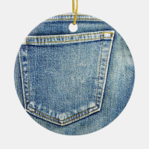 Denim Jeans Pocket Blue Fabric stil mode rik Julgransprydnad Keramik
