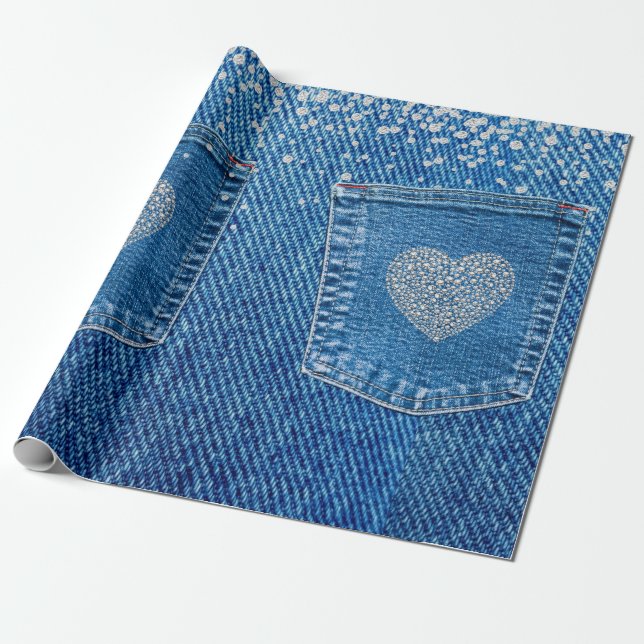 Denim Jeans Pocket Rustic Land Westerna diamanter Presentpapper (Utrullad)