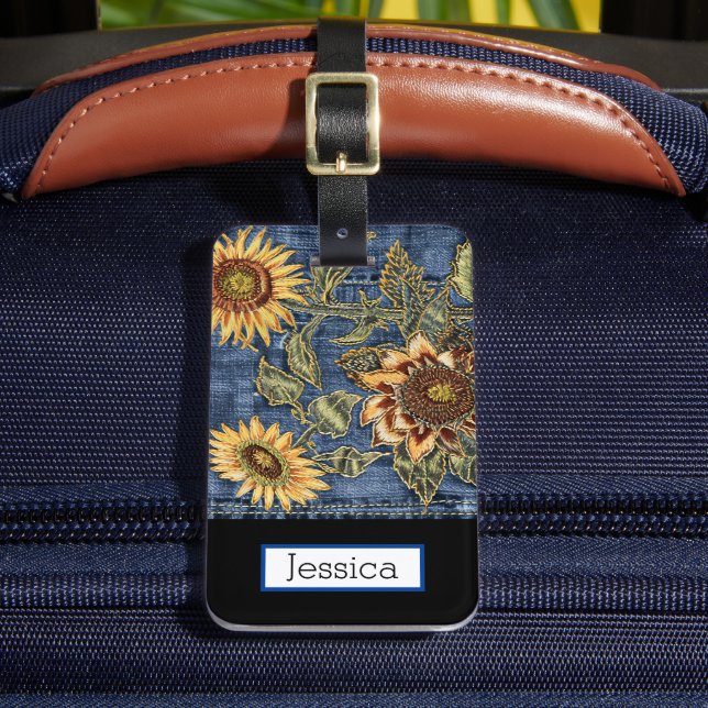 Denim Jeans Sunblomma Bagagebricka (Framsida Insitu 2)