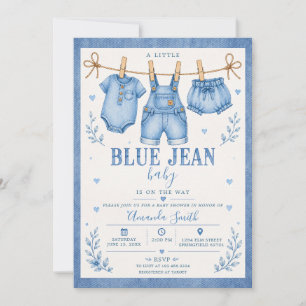 Denim klädstreck Blå Jean Baby Baby Shower Inbjudningar