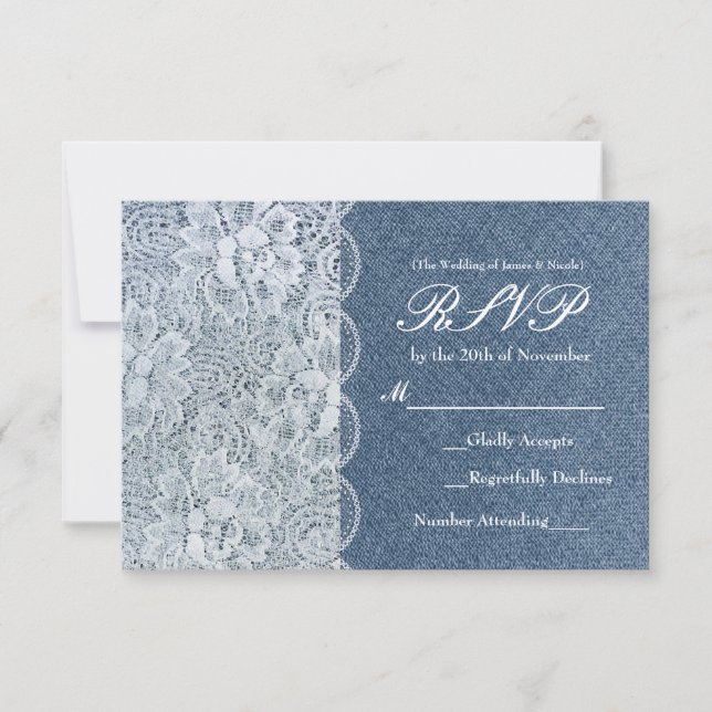 Denim & Lace Rustic Romance Bröllop RSVP-kort OSA Kort (Framsida)