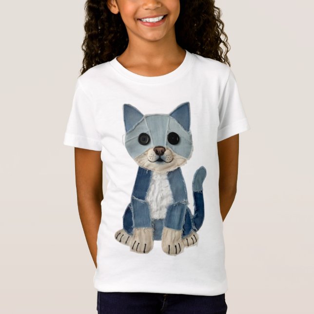 Denim lapptäcke katt t shirt (Framsida)