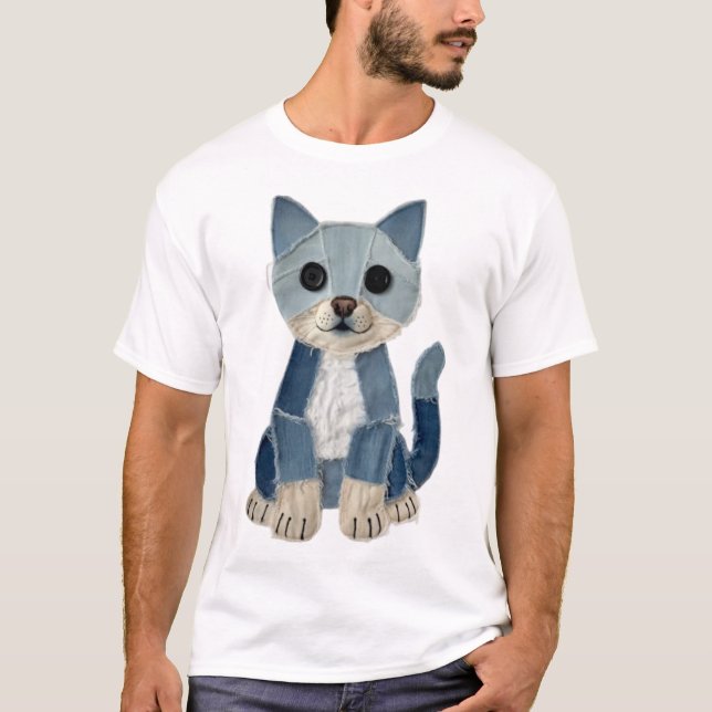 Denim lapptäcke katt t shirt (Framsida)