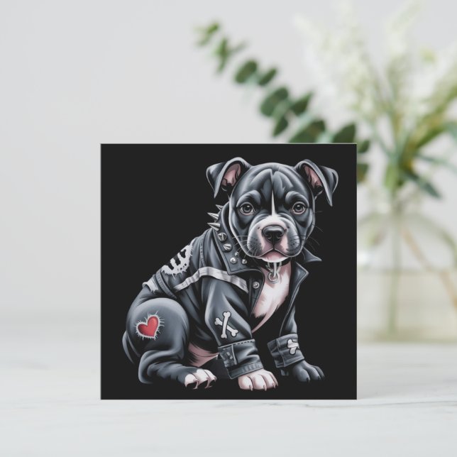 Denim lapptäcke Pitbull Hund Edgy Rocker Gotisk Julkort (Stående Fram)