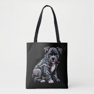 Denim lapptäcke Pitbull Hund Edgy Rocker Gotisk Tygkasse