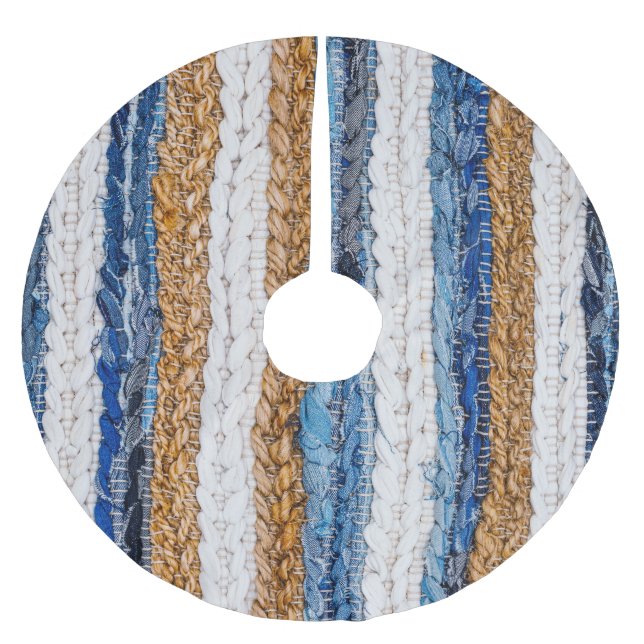 Denim lappverk: Återvunna jeans matta. Julgransmatta Borstad Polyester (Framsidan)