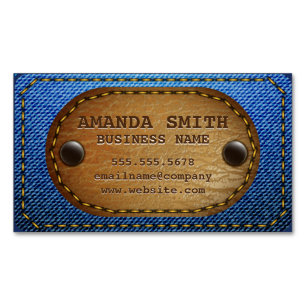 Denim Leather Stitched Background Magnetiska Visitkort