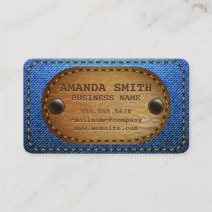 Denim Leather Stitched Background Visitkort