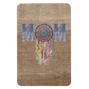 Denim Mamma med Snöre Dreamcatcher på Faux Burlap Magnet
