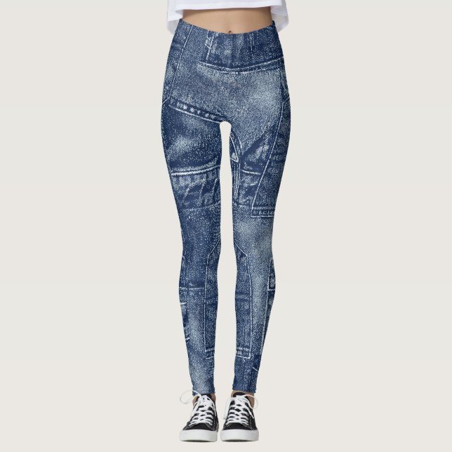 Denim material i en fickficka mönster. leggings (Framsida)