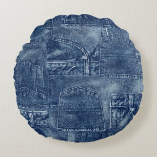 Denim-material Rund Kudde