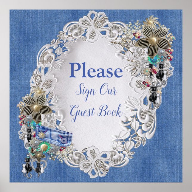 Denim med Cream Flower Snöre och Costume Jewelry Poster (Framsidan)