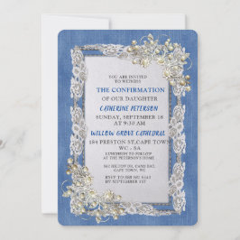 Denim med Cream Flower Snöre och Pearls Inbjudningar