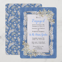 Denim med Cream Flower Snöre och Pearls Inbjudningar
