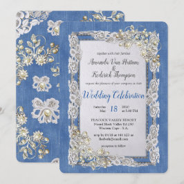 Denim med Cream Flower Snöre och Pearls Inbjudningar