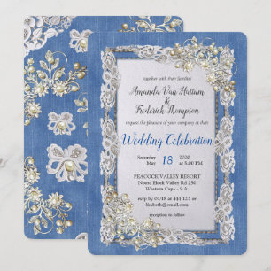Denim med Cream Flower Snöre och Pearls Inbjudningar