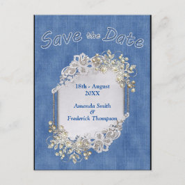 Denim med Cream Flower Snöre och Pearls Meddelande Vykort