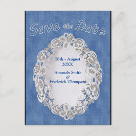 Denim med krämfärgad blommig spets meddelande vykort