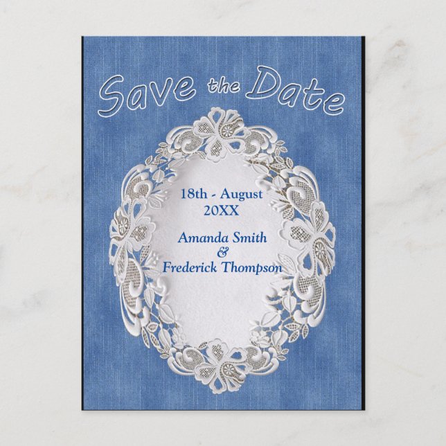 Denim med krämfärgad blommig spets meddelande vykort (Framsida)